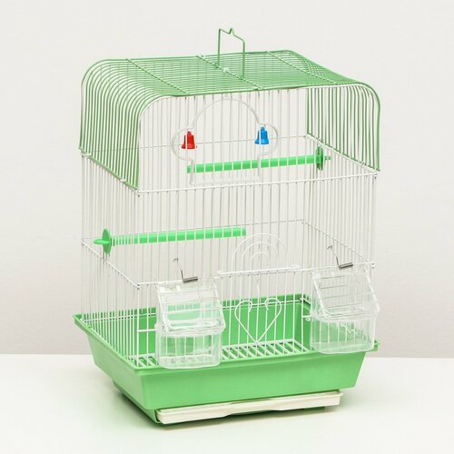 Клетка для птиц квадратная с кормушками, 35 х 28 х 55 см, зелёная клетка для птиц с кормушками 32 х 22 х 45 см зелёная