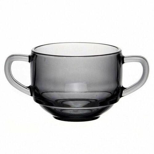 Бульонница из серого стекла с ручками 480 мл