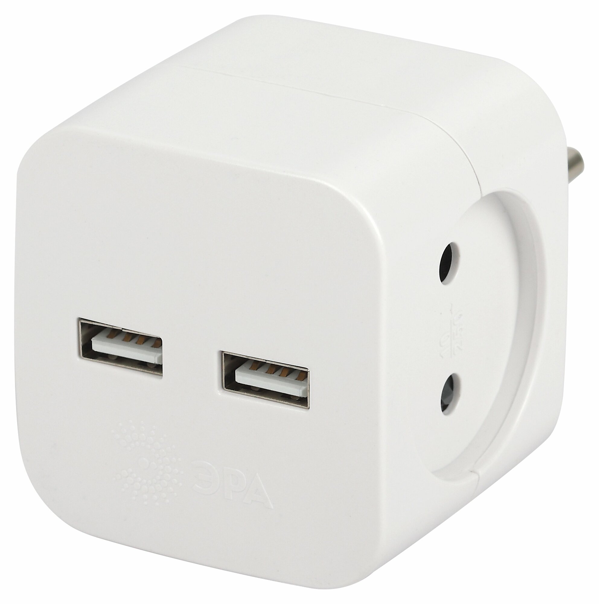 Разветвитель электрический ЭРА SP-2-USB-W на 2 розетки 220V + 2xUSB 2400mA без