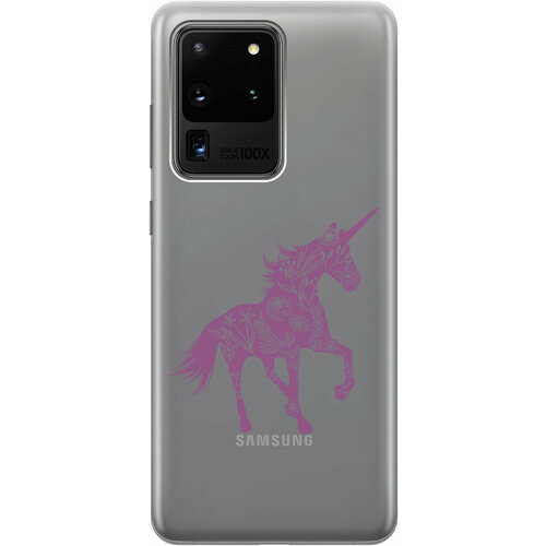 Силиконовый чехол на Samsung Galaxy S20 Ultra, Самсунг С20 Ультра с 3D принтом Floral Unicorn прозрачный матовый чехол lady unicorn для samsung galaxy s20 ultra самсунг с20 ультра с 3d эффектом розовый