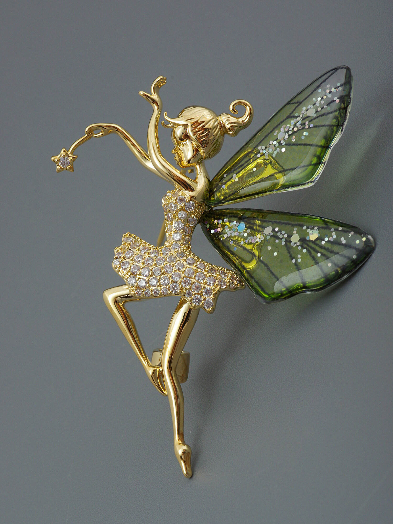 Брошь ЖемАрт, кристалл, золотой, зеленый