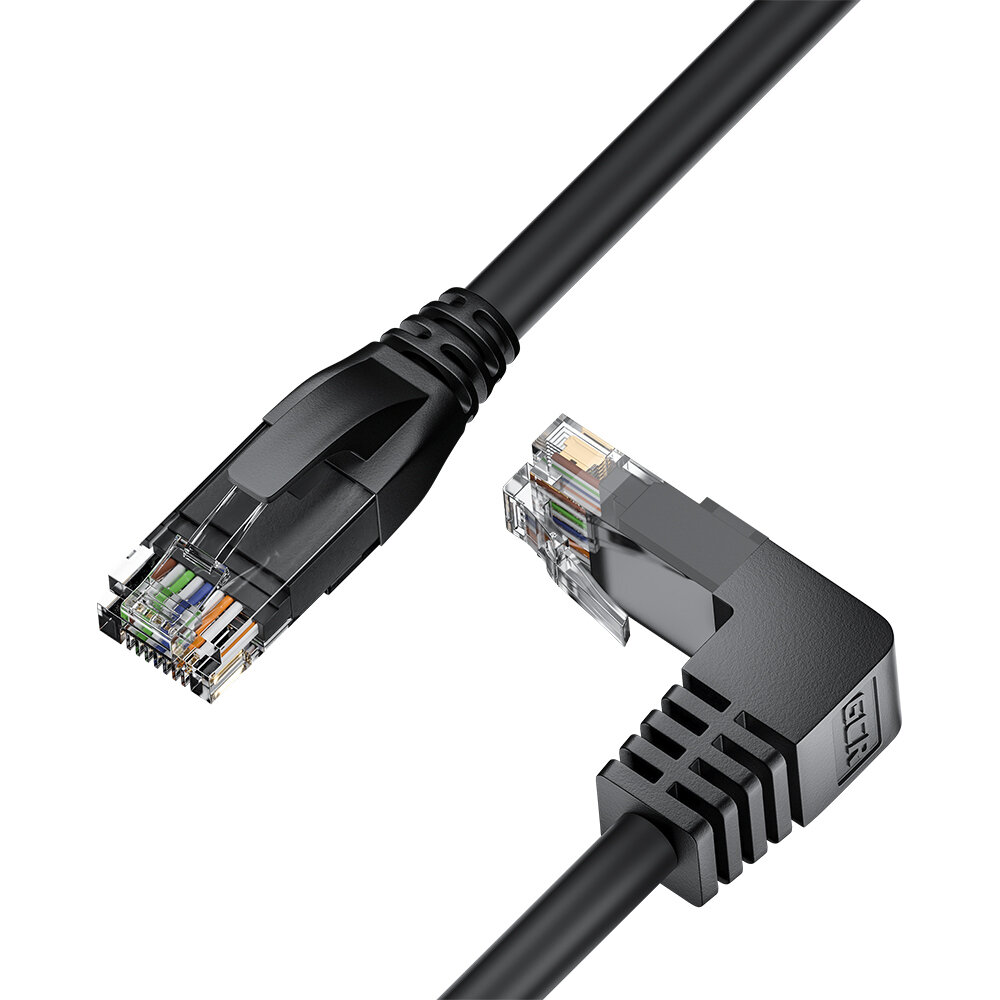 GCR Патч корд прямой 2 м UTP кат.5e черный верхний угол литой ethernet high speed RJ45