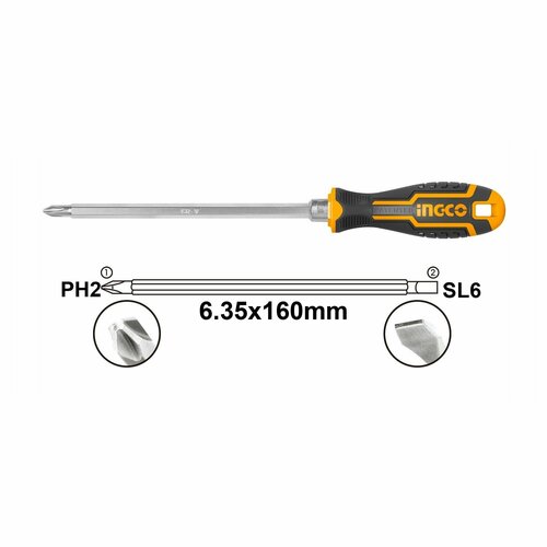 отвертка patriot с двусторонним стержнем ph2 sl6 x 100 Отвертка двухсторонняя INGCO PH2+SL6 250 мм