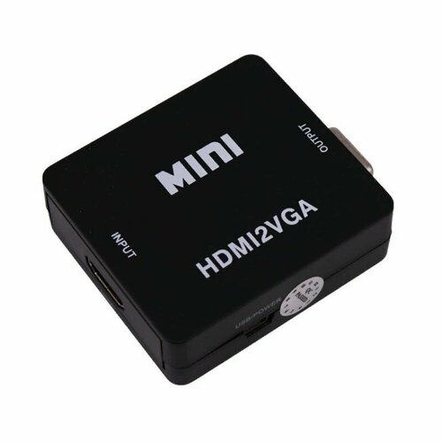 Видеоадаптер HDMI (F) -> VGA (F) + аудио с дополнительным питанием, черный переходник hdmi на vga c дополнительным питанием