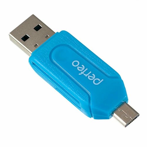Кард-ридер OTG Perfeo PF-VI-O004, USB/Micro USB/Micro SD/MMC, синий perfeo pf c3442 светодиодный фонарь baseball bat синий