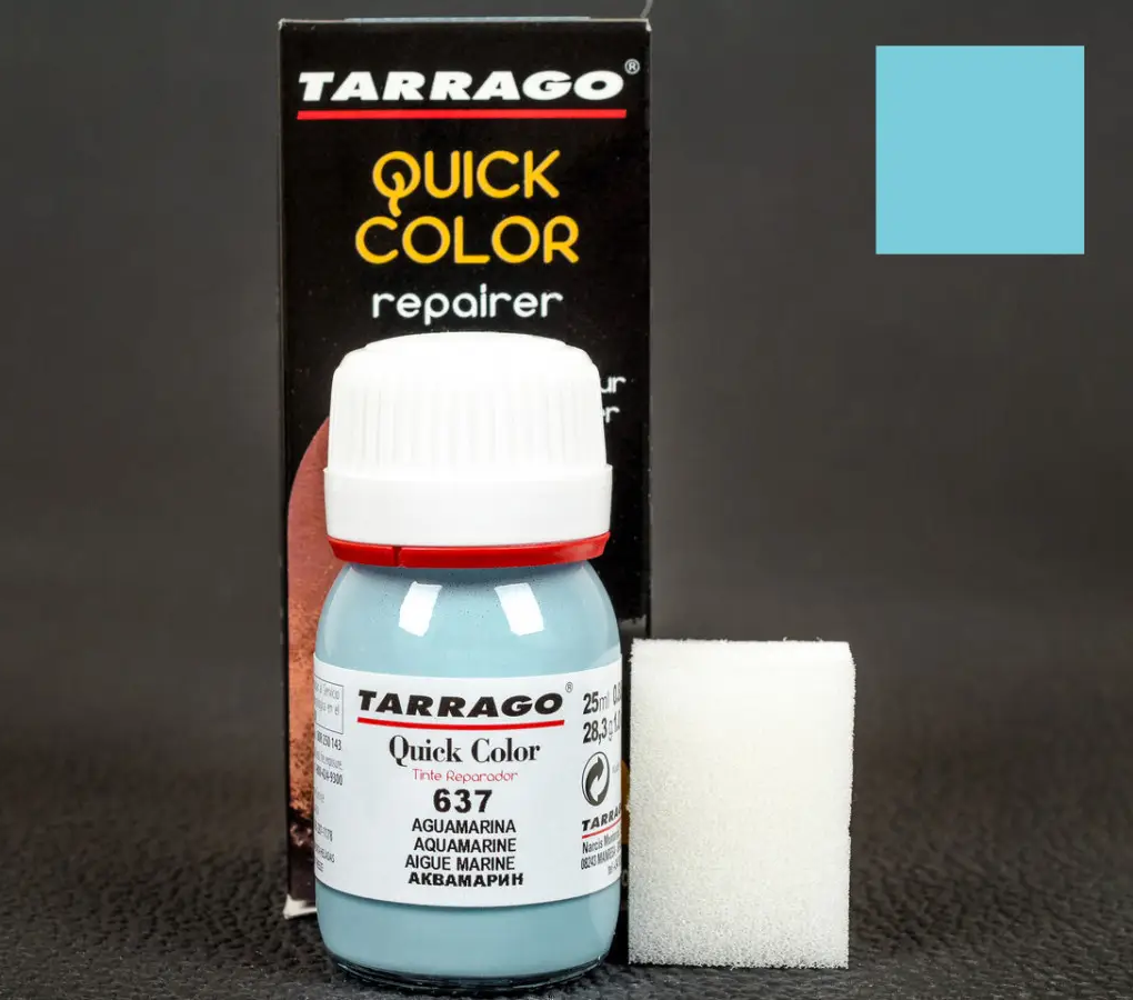 Крем-восстановитель для гладких кож TARRAGO Quick Color, 637 аквамарин (aguamarine), стекло 25мл.