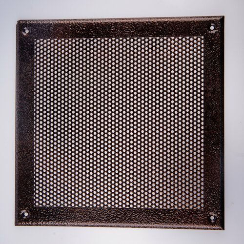 Вентиляционная решетка металлическая 200х200мм, тип перфорации кружок (Rv 3-5), антик медный