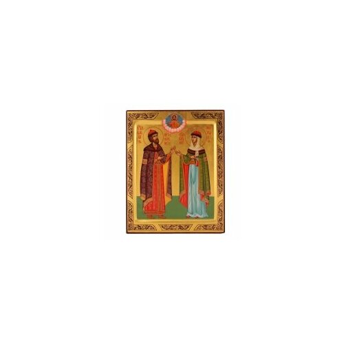Икона 17х21 Пётр и Феврония на золоте, письмо, темпера, золочение #111423