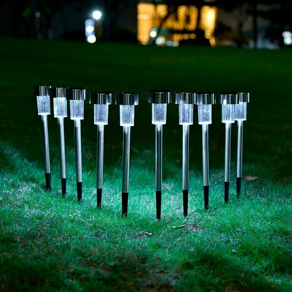 Светильник садовый на солнечных батареях, серебро, комплект из 10 штук