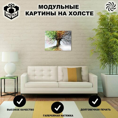 Картина модульная интерьерная на стену на холсте Дерево времен года, Пространство интерьера, 1шт. 30х40