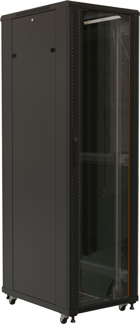 Шкаф коммутационный Hyperline (TTB-4768-AS-RAL9004) напольный 47U 600x800мм пер. дв. стекл задн. дв. спл. стал
