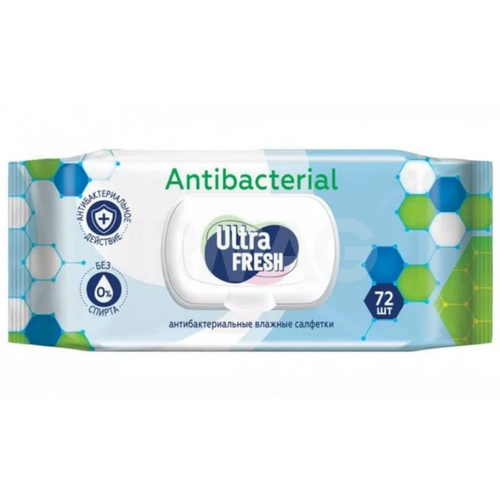 салфетки влажные laima antibacterial 72 шт Влажные салфетки Ultra Fresh Antibacterial, с клапаном, 72 шт