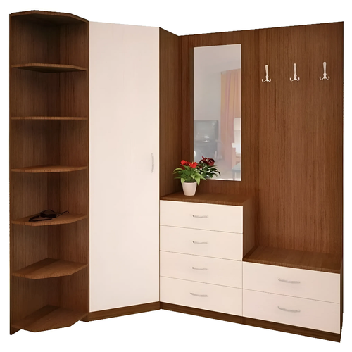 Прихожая угловая Антре-2 с зеркалом дуб молочный и ноче экко 33580₽