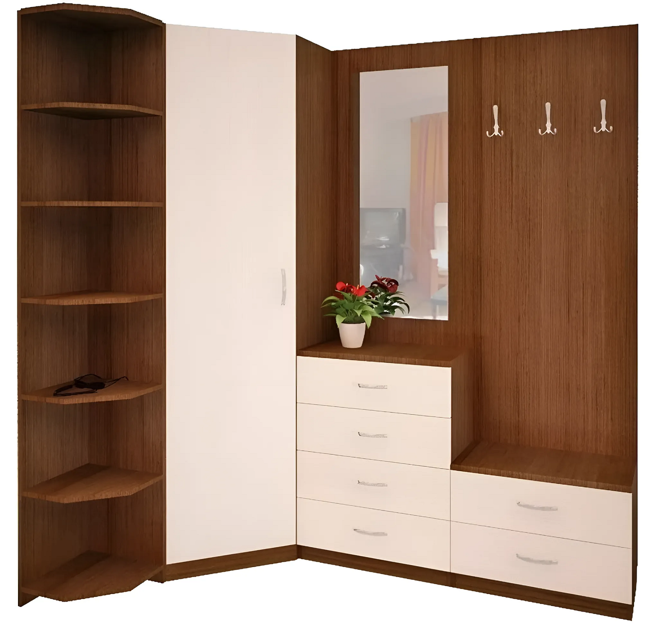 фото Прихожая угловая Антре-2 с зеркалом, дуб молочный и ноче экко