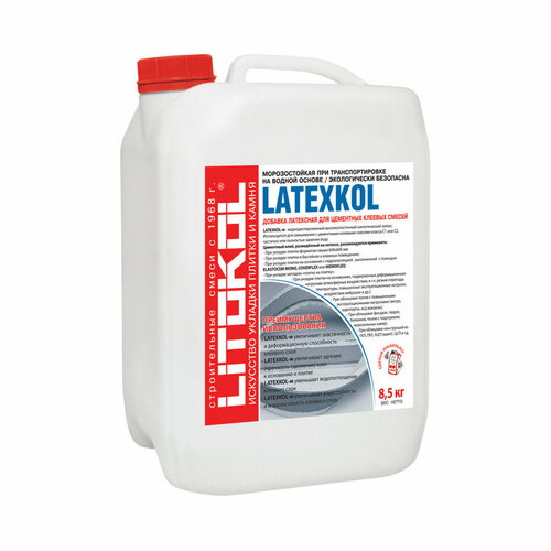 Латексная добавка Litokol Latexkol-m для плиточного клея 8.5 кг добавка латексная в цементные растворы litokol idrokol x20–m 20кг