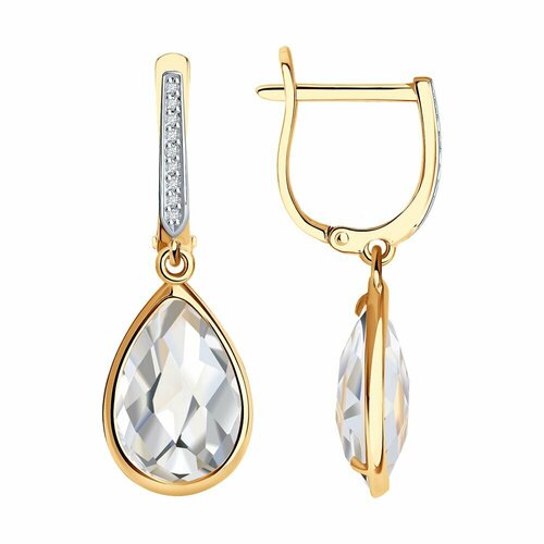 Серьги Diamant online, красное золото, 585 проба, бриллиант, горный хрусталь