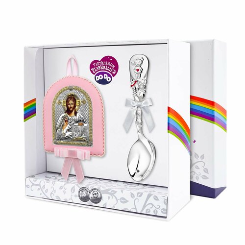 Набор крестильный подарочный для девочки Вседержитель икона ложка в футляре 3939₽