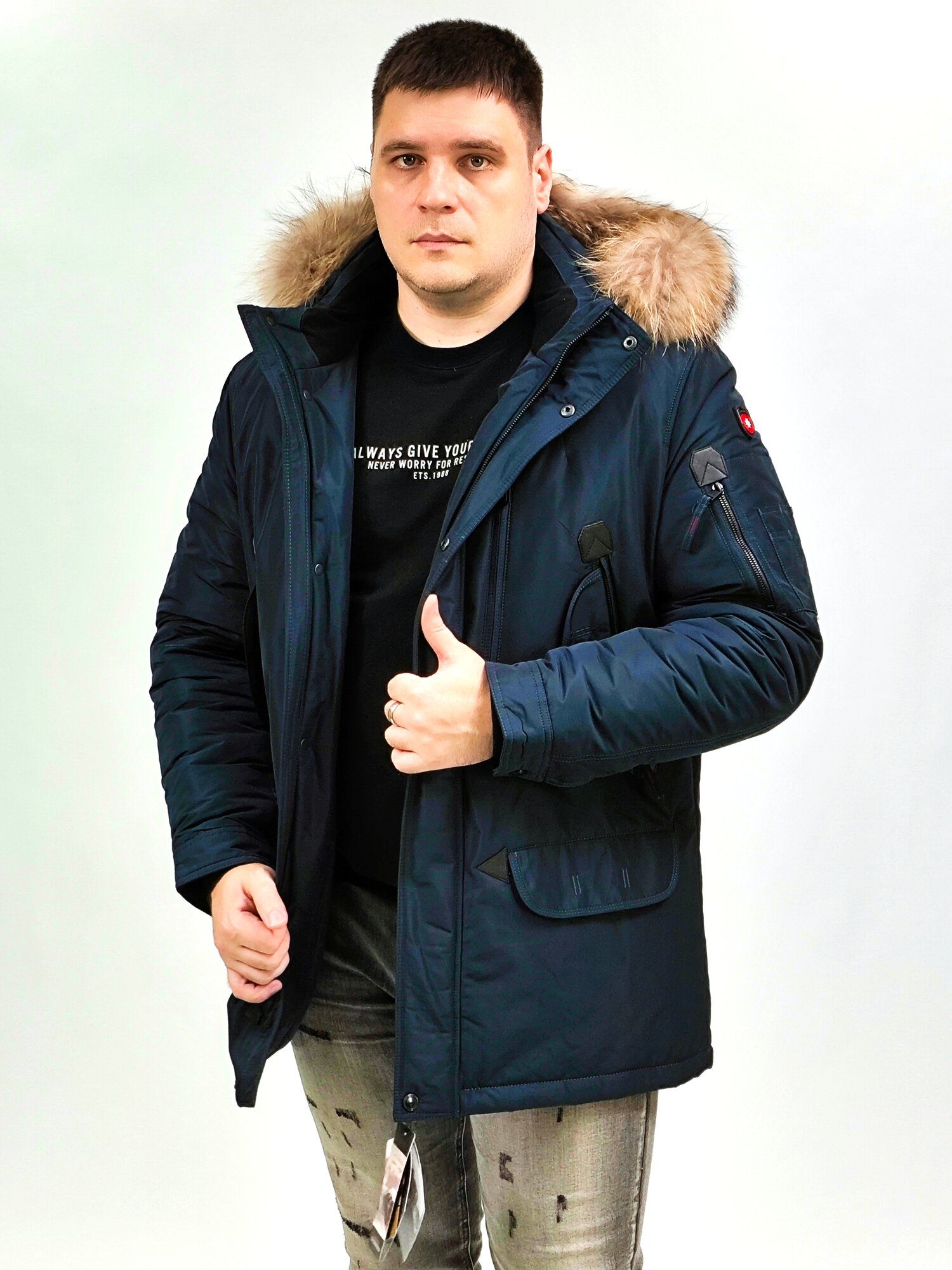 Пуховик Euro classic, размер 56, синий