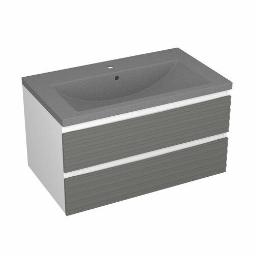 фото Тумба с раковиной bau stil loft grey brushed, раковина кварцевая bau stil 75, серый металлик bauedge