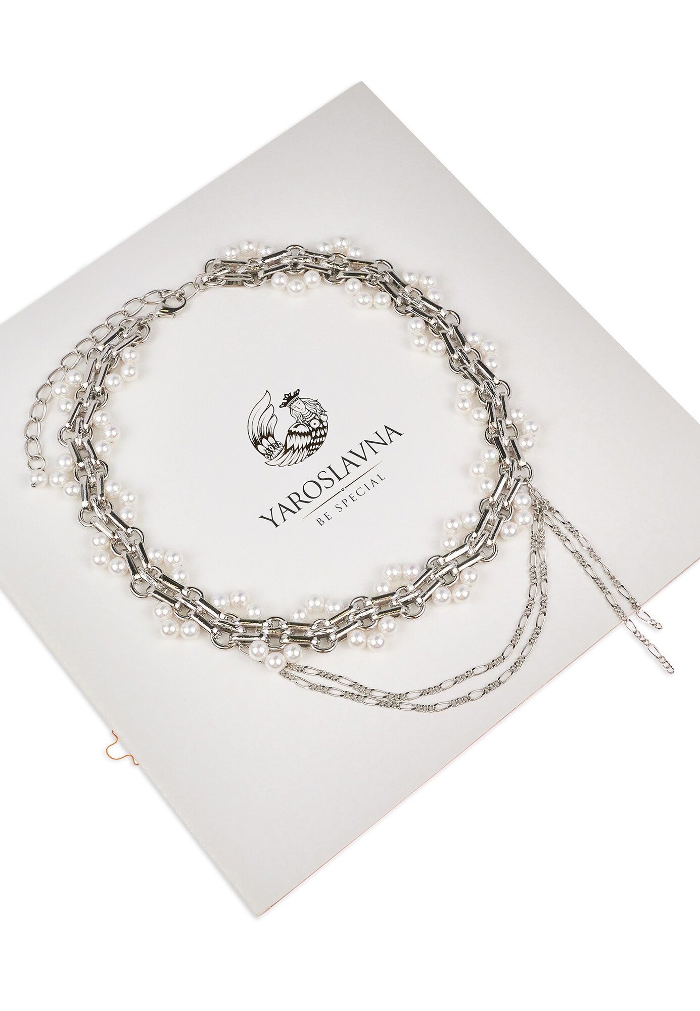 Колье YAROSLAVNA, длина 38 см, белый, серебряный — фото 1