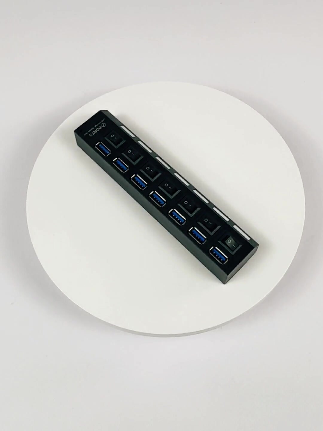 USB Hub 3.0 разветвитель на 7 портов с выключателями, световыми индикаторами и кабелем 40 см, поддержка HDD до 1ТБ — фото 1