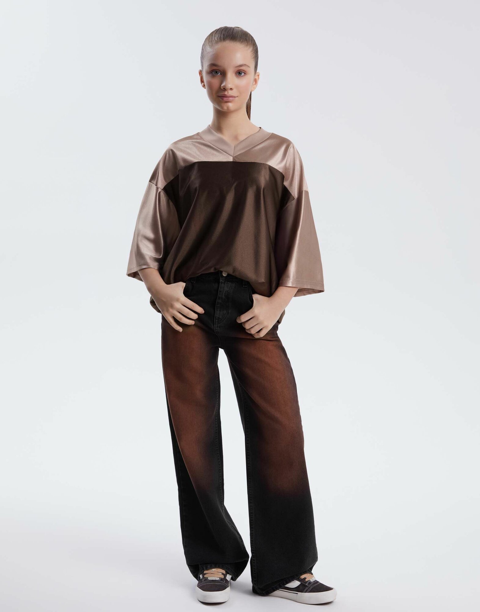 Джинсы  Gloria Jeans, размер 12-13л/158 (38), черный/коричневый