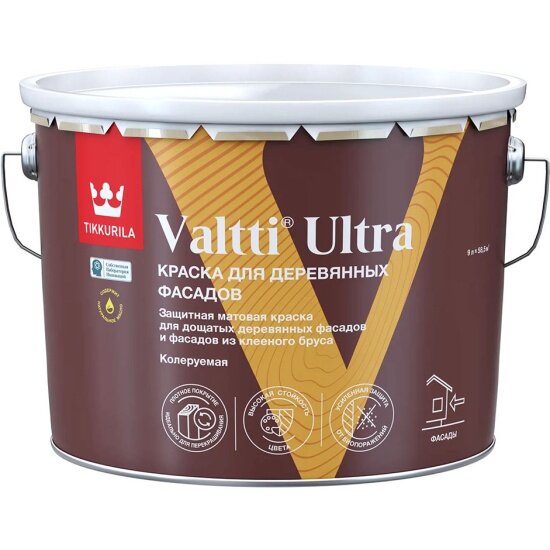 Краска для деревянных фасадов Tikkurila Valtti Ultra, матовая, база С, бесцветная, 9 л