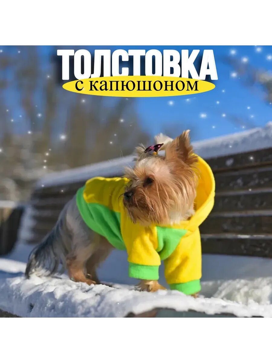 Толстовка ZooZooLand, для собак, желто-зеленая, с капюшоном, демисезонная, размер S
