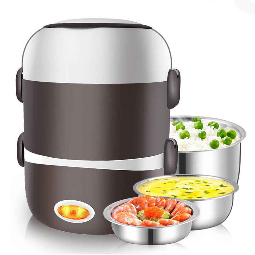 Electric Lunch Box Three layers Stainless Steel Heating Rice Office Worker Plug In Thermal Insulation