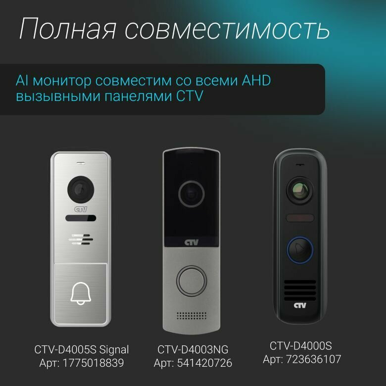Видеодомофон для квартиры и частного дома CTV-M5109AI Image 10 с Wi-Fi и AI-распознаванием лиц, белый — фото 1