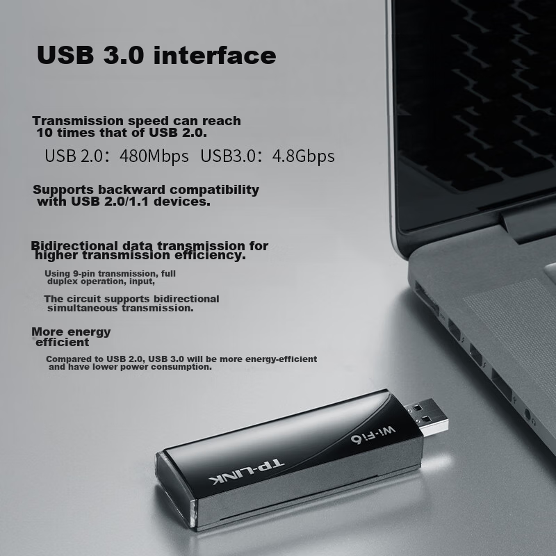 TP-LINK WiFi 6 Gigabit USB Wireless Network Adapter for Desktop Computers, AX3000 WiFi Receiver Dual-Band 5G Computer Laptop WiFi Transmitter, XDN9000 Driver-Free Version — фото 1