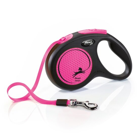 Поводок-рулетка Flexi Neon Tape M, для средних собак, 5м, до 25кг, двухцветный — фото 1
