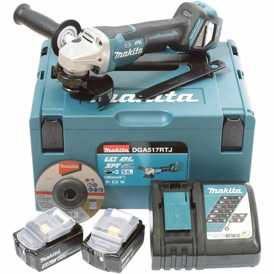Угловая шлифмашинка Makita DGA517RTJ бесщёточный двигатель 125мм 3000-8500об/мин