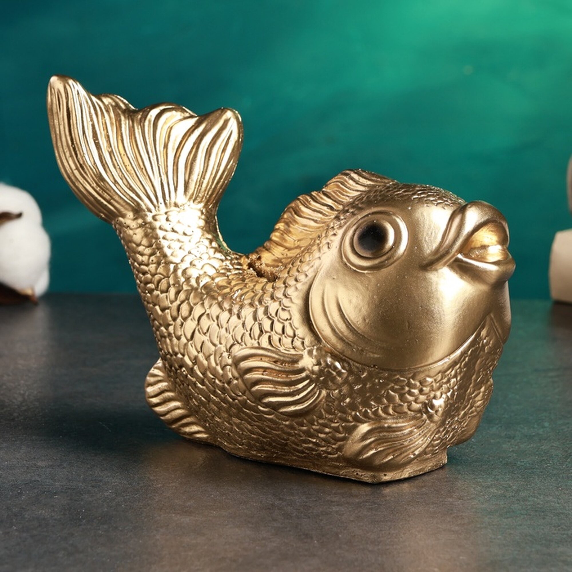 Копилка Хорошие сувениры «Рыбка» гипсовая золотистая 20x12x15 см