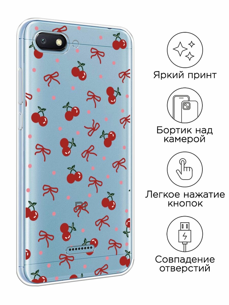 Чехол на Xiaomi Redmi 6A / Сяоми Редми 6А с принтом "Вишни и ленточки", прозрачный — фото 1