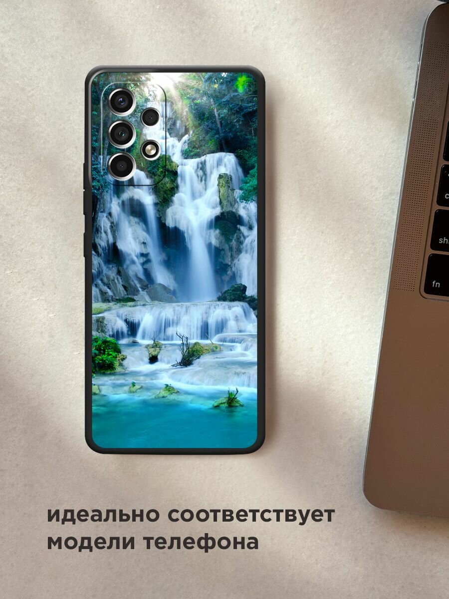 Черный матовый чехол на Samsung Galaxy A53 / Самсунг Галакси А53 с принтом "Водопад 8" — фото 1