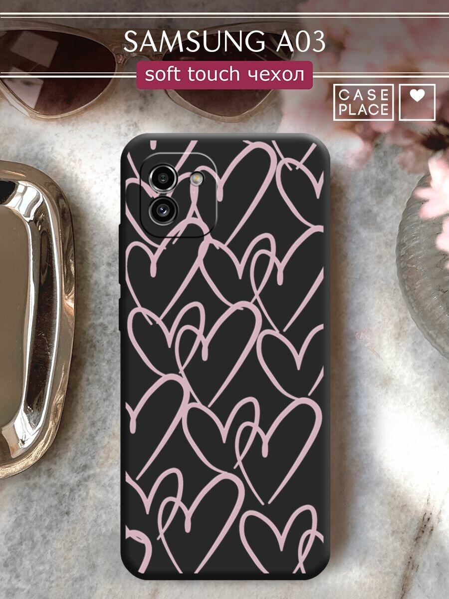 Чехол на Samsung Galaxy A03 / Самсунг А03 с принтом "Hearts doodle pink 1"