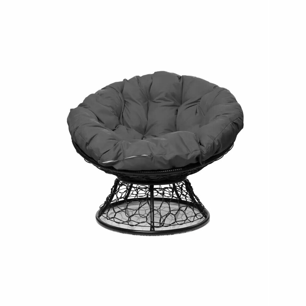 Кресло для дачи Папасан с ротангом, чёрный каркас, серая подушка 98×98×75 — фото 1