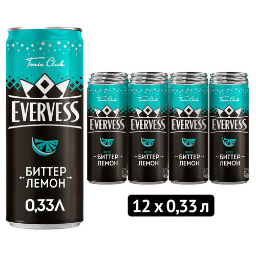 Газированный напиток Эвервесс Биттер Лимон 0.33 л. ж/б упаковка 12 штук