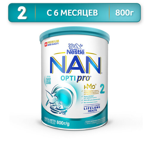 Смесь NAN (Nestlé) 2 Optipro, с 6 месяцев, 800 г смесь сухая молочная nan 2 с 6 месяцев 800 г