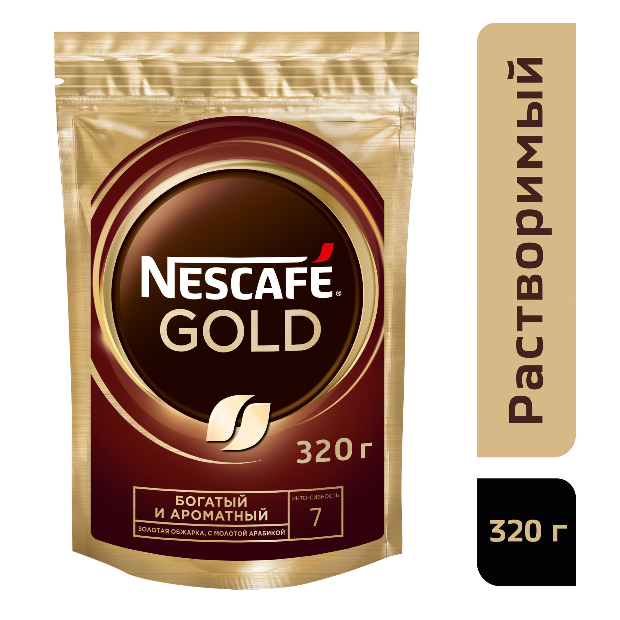 Кофе растворимый Nescafe Gold сублимированный с доб молотого, пакет, 320 г 0017495