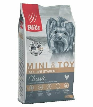 Сухой корм для взрослых собак мелких и миниатюрных пород Blitz 2кг Classic Mini&Toy Курица/Блиц сухой корм для собак