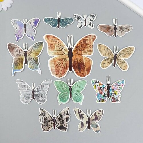 Бабочки картон Газета набор 12 шт h 4-10 см на магните 498₽