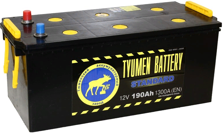 Аккумулятор автомобильный TYUMEN BATTERY STANDARD 190 А/ч 1320 А прям. пол. (3) Евро авто (518x228x236)