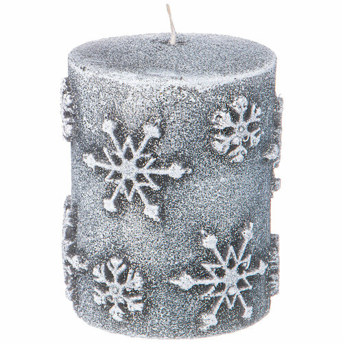 Свеча bronco столбик снежинки серая с блеском 6*8 см KSG-315-351