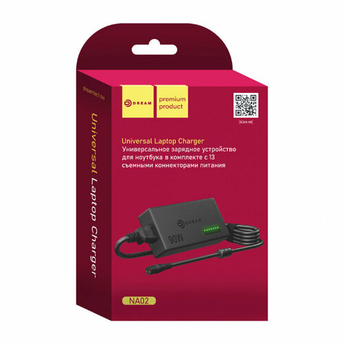 Зарядное устройство для ноутбука NA02 универсальное (96W, 12-24V, 5A max, 13 plugs) DREAM (черный)