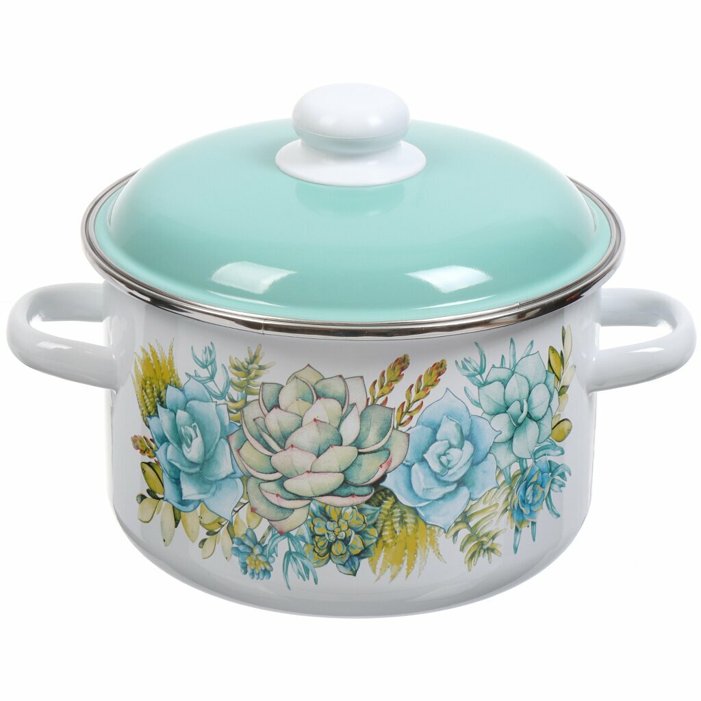 фото Кастрюля эмалированная сталь, 4 л, с крышкой, крышка сталь, СтальЭмаль, Монантес, 6RD201M, белоснежная, индукция