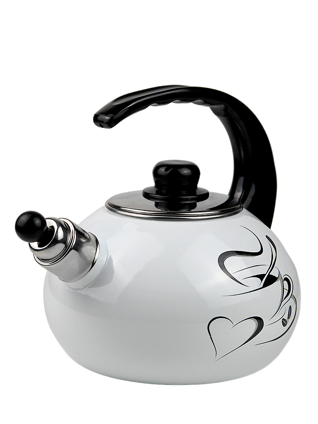 Чайник 2,5 л. эмалированный со свистком Kamille KM 1036 с черной бакелитовой ручкой (2,5 л. / белый)