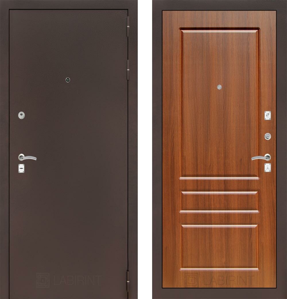 фото Входная дверь Labirint Classic "Антик медный" 03 "Орех бренди" 880x2050, открывание правое