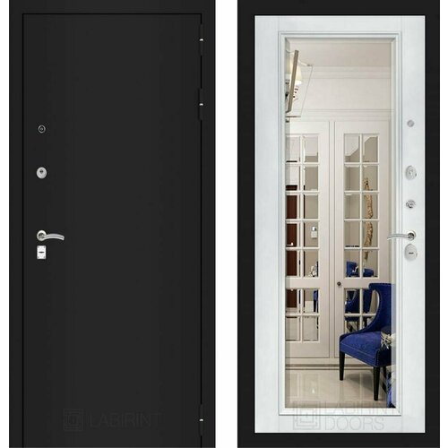Входная дверь Labirint Classic Шагрень черная с зеркалом Фацет 960x2050, открывание правое входная дверь labirint classic шагрень черная с зеркалом максимум белый софт 960x2050 открывание правое